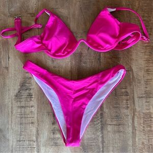 Hot pink two piece swimsuit bikini